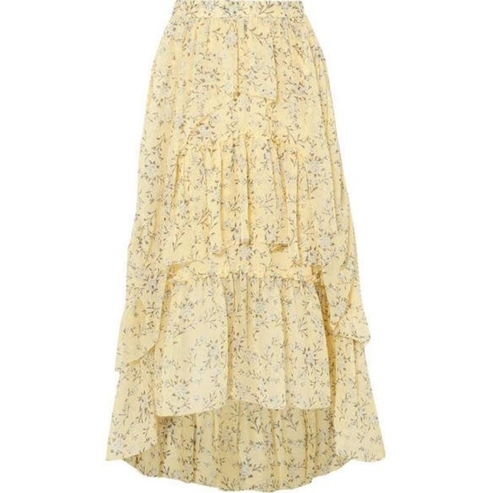 Ulla Johnson Marilyn Ruffled Silk Georgette Skirt in Acacia Floral Yellow Runway - Picture 4 of 12